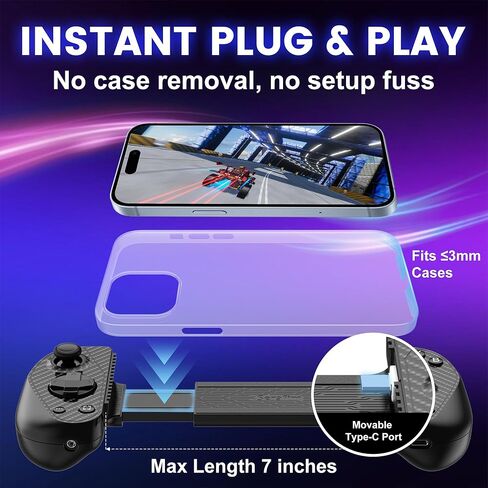 Serafim Gaming S3 Mobile Gaming Controller for iPhone 15/16/17 & Android Phones｜MFi Certified USB-C Gamepad with Hall Effect Joysticks Swappable Ergonomic Grips Stream & Record for PS Xbox Steam Games in Saudi Arabia