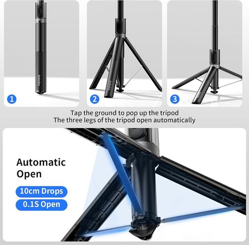 67'' Automatic Phone Tripod, Auto-Open Selfie Stick for iPhone with Remote, 360° Rotatable Extendable Phone Stand for Video Recording Vlog, Stable Travel Tripod Compatible with iPhone Android in Saudi Arabia