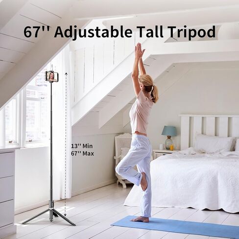 67'' Automatic Phone Tripod, Auto-Open Selfie Stick for iPhone with Remote, 360° Rotatable Extendable Phone Stand for Video Recording Vlog, Stable Travel Tripod Compatible with iPhone Android in Saudi Arabia