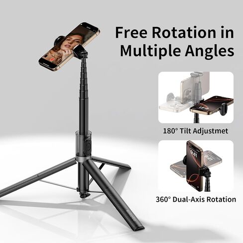 67'' Automatic Phone Tripod, Auto-Open Selfie Stick for iPhone with Remote, 360° Rotatable Extendable Phone Stand for Video Recording Vlog, Stable Travel Tripod Compatible with iPhone Android in Saudi Arabia