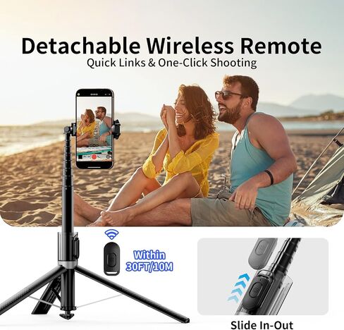 67'' Automatic Phone Tripod, Auto-Open Selfie Stick for iPhone with Remote, 360° Rotatable Extendable Phone Stand for Video Recording Vlog, Stable Travel Tripod Compatible with iPhone Android in Saudi Arabia