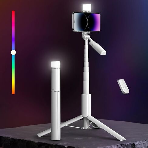 50'' Phone Tripod with Remote, Tripod for iPhone, 6 in 1 Selfie Stick with Light & Holder, Extendable Cell Phone Stand for Video Recording in Saudi Arabia