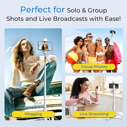 50'' Phone Tripod with Remote, Tripod for iPhone, 6 in 1 Selfie Stick with Light & Holder, Extendable Cell Phone Stand for Video Recording in Saudi Arabia