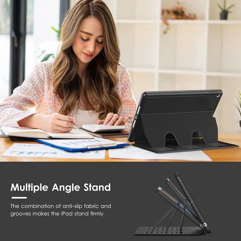 VIKESI Case for iPad 9th / 8th / 7th Generation 10.2 inch (2021/2020/2019 Released),Multiple Angles Magnetic Stand Cover,Shockproof Back,Pencil Holder,and Auto Sleep/Wake,Black in Kuwait