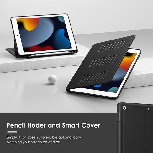 VIKESI Case for iPad 9th / 8th / 7th Generation 10.2 inch (2021/2020/2019 Released),Multiple Angles Magnetic Stand Cover,Shockproof Back,Pencil Holder,and Auto Sleep/Wake,Black in Kuwait