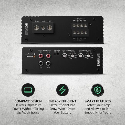 AudioControl EPICBIGFOUR Epic Series 1,400 Watt RMS Compact 4-Channel Car Audio Amplifier 350x4 @ 2 Ohms, Class D, High & Low Pass Filters, Smart Auto Protection, Epicenter Link in Saudi Arabia