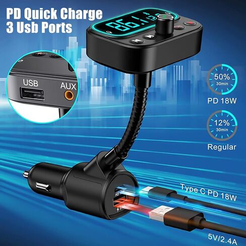 Bluetooth FM Transmitter 3 USB Ports Lossless Music Hands-Free Calling Wireless FM Transmitter in Saudi Arabia