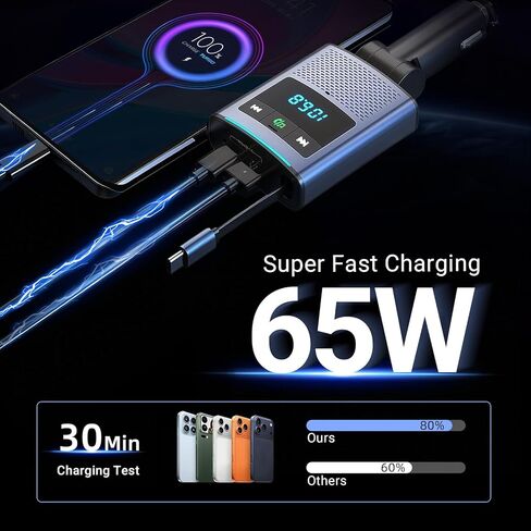 جهاز إرسال FM Deepfeel Bluetooth 5.3، شحن سريع [PD45W & QC3.0] ميكروفونات إرسال راديو FM، مفتاح الإضاءة، صوت HiFi Bass، شاشة LED للموسيقى اللاسلكية للاتصال بدون استخدام اليدين تدعم محرك USB/TF in Kuwait