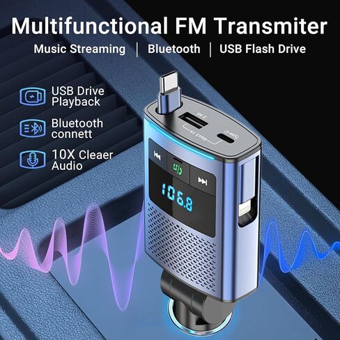 جهاز إرسال FM Deepfeel Bluetooth 5.3، شحن سريع [PD45W & QC3.0] ميكروفونات إرسال راديو FM، مفتاح الإضاءة، صوت HiFi Bass، شاشة LED للموسيقى اللاسلكية للاتصال بدون استخدام اليدين تدعم محرك USB/TF in Kuwait