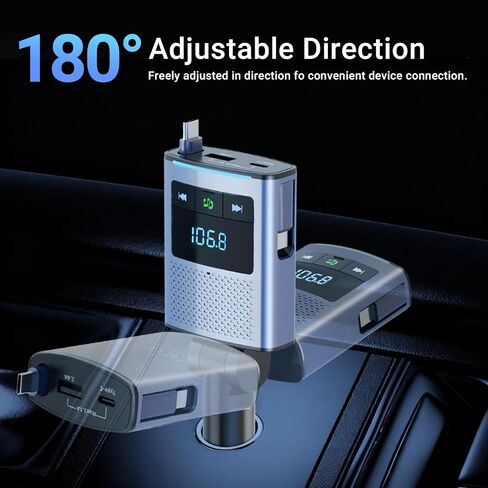 جهاز إرسال FM Deepfeel Bluetooth 5.3، شحن سريع [PD45W & QC3.0] ميكروفونات إرسال راديو FM، مفتاح الإضاءة، صوت HiFi Bass، شاشة LED للموسيقى اللاسلكية للاتصال بدون استخدام اليدين تدعم محرك USB/TF in Kuwait