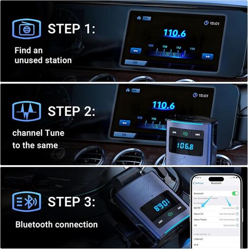 جهاز إرسال FM Deepfeel Bluetooth 5.3، شحن سريع [PD45W & QC3.0] ميكروفونات إرسال راديو FM، مفتاح الإضاءة، صوت HiFi Bass، شاشة LED للموسيقى اللاسلكية للاتصال بدون استخدام اليدين تدعم محرك USB/TF in Kuwait