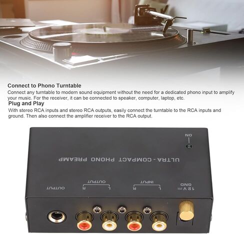 PP400 Phono Turntable Preamp، Phono Preamplifier القرص الدوار Preamp Phonograph Amp مع تعديل الكسب، محول طاقة 12 فولت لمشغل التسجيل والكمبيوتر (قابس الولايات المتحدة) in Saudi Arabia