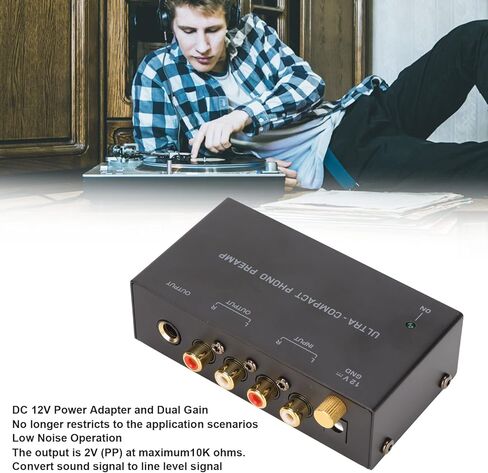 PP400 Phono Turntable Preamp، Phono Preamplifier القرص الدوار Preamp Phonograph Amp مع تعديل الكسب، محول طاقة 12 فولت لمشغل التسجيل والكمبيوتر (قابس الولايات المتحدة) in Saudi Arabia