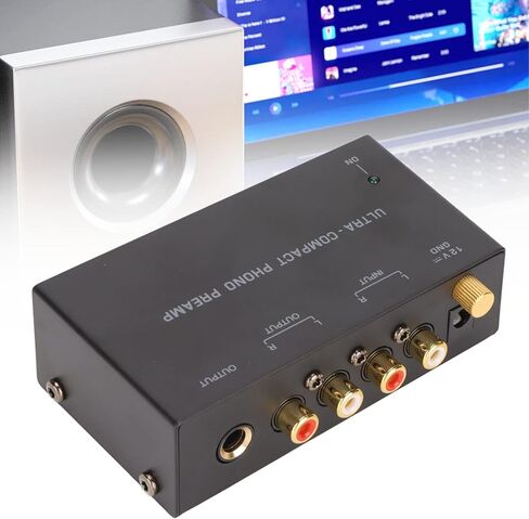 PP400 Phono Turntable Preamp، Phono Preamplifier القرص الدوار Preamp Phonograph Amp مع تعديل الكسب، محول طاقة 12 فولت لمشغل التسجيل والكمبيوتر (قابس الولايات المتحدة) in Saudi Arabia