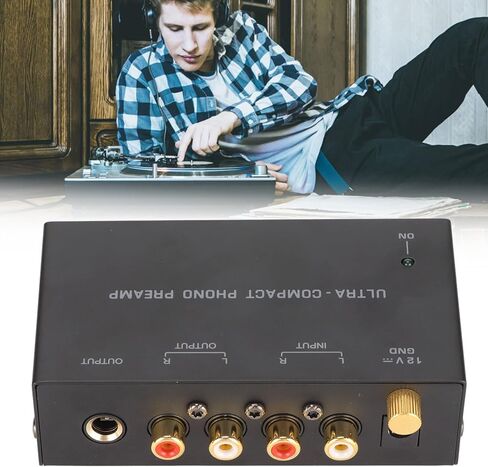 PP400 Phono Turntable Preamp، Phono Preamplifier القرص الدوار Preamp Phonograph Amp مع تعديل الكسب، محول طاقة 12 فولت لمشغل التسجيل والكمبيوتر (قابس الولايات المتحدة) in Saudi Arabia