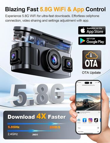 كاميرا داش كام عرض 360 درجة 4K 4 قنوات أمامية وخلفية داخل يسار يمين، نظام تحديد المواقع المدمج، واي فاي 5.8 جيجا هرتز، كاميرا داش للسيارات مع توصيل التطبيق، دعم وضع ركن السيارة، مستشعر G، بطاقة مجانية سعة 128 جيجابايت in Saudi Arabia