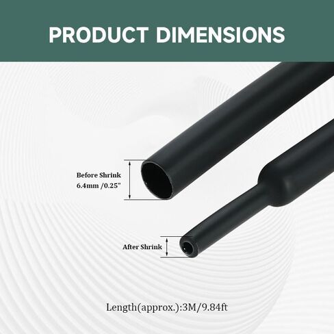 Black 3M Long 6.4mm Wide Heat Shrink Tubing with A Ratio of 3:1 is Used for Electrical Insulation, Maintenance, Cable Wrapping, and Wire Connectors in Saudi Arabia