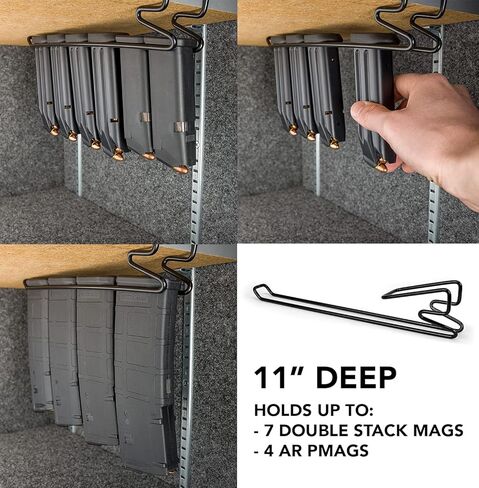 Magminder 11 and 17 Inch, Undershelf Magazine Rack - Stores AR, AK, PMAG, and Double Stack Magazines with baseplates - reimagine Your Gun Safe Products! in Kuwait