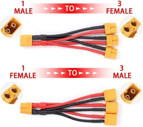 XT60 Male Female 3-Way Parallel Connector 14AWG High Current Silicone Wire Y Splitter(1 Female to 3 Male) in Saudi Arabia