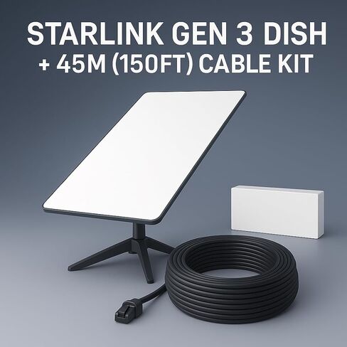 STARLINK GEN 3 Dish Region Free + 150FT Cable Included - 3rd Gen Antenna with Wi-Fi Router – ​​Star Links High-Speed Internet for RVs, Camping, Travel, Remote Work, and Off-Grid Use, Internet Kit in Saudi Arabia