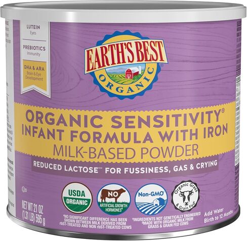 Earth's Best Organic Sensitive Baby Formula for Babies 0-12 Months, Reduced Lactose Powdered Infant Formula with Iron, Omega-3 DHA, and Omega-6 ARA, 32 oz Formula Container in Saudi Arabia
