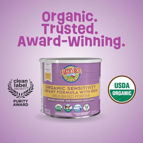 Earth's Best Organic Sensitive Baby Formula for Babies 0-12 Months, Reduced Lactose Powdered Infant Formula with Iron, Omega-3 DHA, and Omega-6 ARA, 32 oz Formula Container in Saudi Arabia
