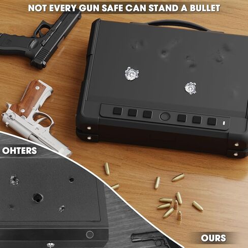 مسدس بيومتري عالي التحمل بوزن 14 رطل، آمن لـ 3-4 مسدسات، مسدس وصول سريع آمن مع منفذ USB-C ولوحة مفاتيح رقمية بإضاءة خلفية، مسدس محمول آمن مع وضع كتم الصوت للسيارة بجانب السرير المنزلي in Kuwait