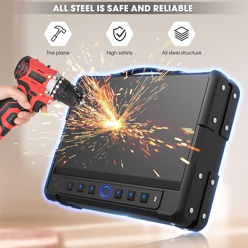 مسدس بيومتري عالي التحمل بوزن 14 رطل، آمن لـ 3-4 مسدسات، مسدس وصول سريع آمن مع منفذ USB-C ولوحة مفاتيح رقمية بإضاءة خلفية، مسدس محمول آمن مع وضع كتم الصوت للسيارة بجانب السرير المنزلي in Kuwait