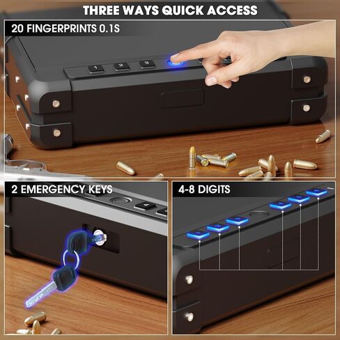 مسدس بيومتري عالي التحمل بوزن 14 رطل، آمن لـ 3-4 مسدسات، مسدس وصول سريع آمن مع منفذ USB-C ولوحة مفاتيح رقمية بإضاءة خلفية، مسدس محمول آمن مع وضع كتم الصوت للسيارة بجانب السرير المنزلي in Kuwait
