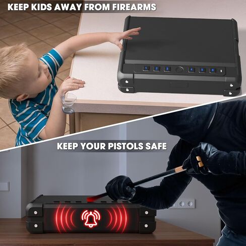 مسدس بيومتري عالي التحمل بوزن 14 رطل، آمن لـ 3-4 مسدسات، مسدس وصول سريع آمن مع منفذ USB-C ولوحة مفاتيح رقمية بإضاءة خلفية، مسدس محمول آمن مع وضع كتم الصوت للسيارة بجانب السرير المنزلي in Kuwait