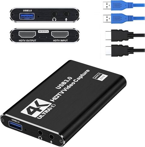 بطاقة التقاط فيديو سوداء بدقة 4K - تدعم إدخال HDMI بدقة 4K وتسجيل 1080P Full HD بمعدل 60 إطارًا في الثانية للعب والبث المباشر ومؤتمرات الفيديو (يتضمن كابل HDMI). in Kuwait