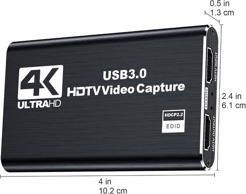 بطاقة التقاط فيديو سوداء بدقة 4K - تدعم إدخال HDMI بدقة 4K وتسجيل 1080P Full HD بمعدل 60 إطارًا في الثانية للعب والبث المباشر ومؤتمرات الفيديو (يتضمن كابل HDMI). in Kuwait