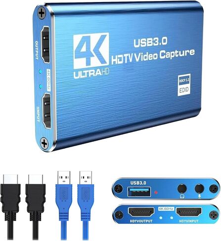 بطاقة التقاط فيديو سوداء بدقة 4K - تدعم إدخال HDMI بدقة 4K وتسجيل 1080P Full HD بمعدل 60 إطارًا في الثانية للعب والبث المباشر ومؤتمرات الفيديو (يتضمن كابل HDMI). in Kuwait