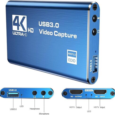 بطاقة التقاط فيديو سوداء بدقة 4K - تدعم إدخال HDMI بدقة 4K وتسجيل 1080P Full HD بمعدل 60 إطارًا في الثانية للعب والبث المباشر ومؤتمرات الفيديو (يتضمن كابل HDMI). in Kuwait