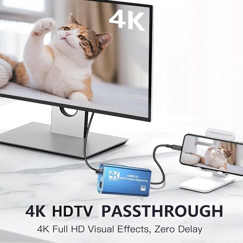 بطاقة التقاط فيديو سوداء بدقة 4K - تدعم إدخال HDMI بدقة 4K وتسجيل 1080P Full HD بمعدل 60 إطارًا في الثانية للعب والبث المباشر ومؤتمرات الفيديو (يتضمن كابل HDMI). in Kuwait
