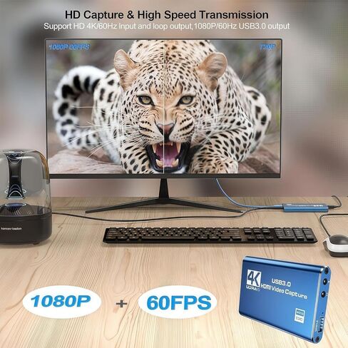 بطاقة التقاط فيديو سوداء بدقة 4K - تدعم إدخال HDMI بدقة 4K وتسجيل 1080P Full HD بمعدل 60 إطارًا في الثانية للعب والبث المباشر ومؤتمرات الفيديو (يتضمن كابل HDMI). in Kuwait