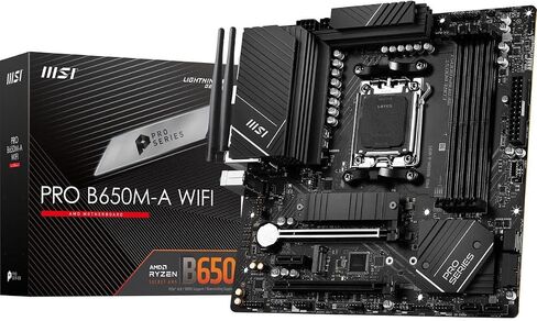 MSI PRO B650M-A WiFi ProSeries Motherboard (AMD Ryzen 9000/8000/7000 Series Processors, AM5, DDR5, PCIe 4.0, M.2, SATA 6Gb/s, USB 3.2 Gen 2, HDMI/DP, Wi-Fi 6E, Bluetooth 5.3, 2.5Gbps LAN, mATX) in Kuwait