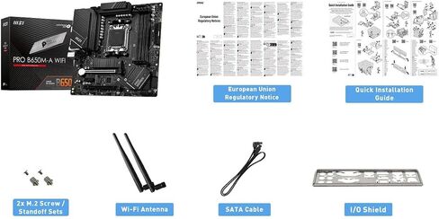 MSI PRO B650M-A WiFi ProSeries Motherboard (AMD Ryzen 9000/8000/7000 Series Processors, AM5, DDR5, PCIe 4.0, M.2, SATA 6Gb/s, USB 3.2 Gen 2, HDMI/DP, Wi-Fi 6E, Bluetooth 5.3, 2.5Gbps LAN, mATX) in Kuwait