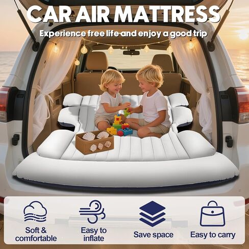 مرتبة هوائية لسيارات الدفع الرباعي مع مضخة هواء، سرير تخييم سميك مع وسادتين، مرتبة هوائية محمولة للسيارة، إعداد سريع وسهل، سرير قابل للنفخ للسيارة، سرير سيارة متين لسيارات الدفع الرباعي، المنزل، السفر، التخييم (رمادي أزرق) in Kuwait