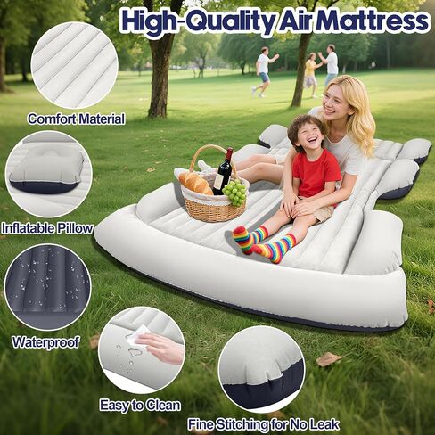 مرتبة هوائية لسيارات الدفع الرباعي مع مضخة هواء، سرير تخييم سميك مع وسادتين، مرتبة هوائية محمولة للسيارة، إعداد سريع وسهل، سرير قابل للنفخ للسيارة، سرير سيارة متين لسيارات الدفع الرباعي، المنزل، السفر، التخييم (رمادي أزرق) in Kuwait