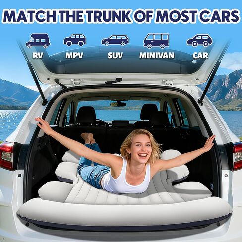 مرتبة هوائية لسيارات الدفع الرباعي مع مضخة هواء، سرير تخييم سميك مع وسادتين، مرتبة هوائية محمولة للسيارة، إعداد سريع وسهل، سرير قابل للنفخ للسيارة، سرير سيارة متين لسيارات الدفع الرباعي، المنزل، السفر، التخييم (رمادي أزرق) in Kuwait