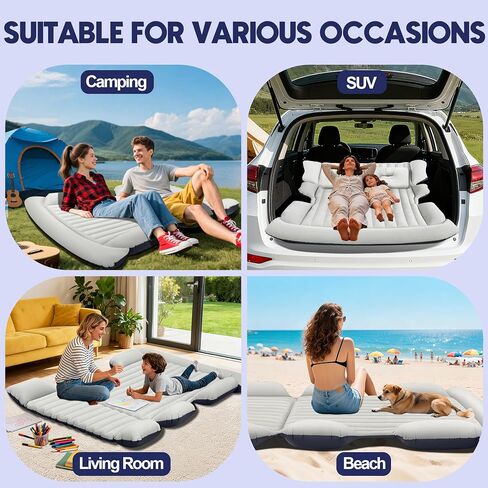 مرتبة هوائية لسيارات الدفع الرباعي مع مضخة هواء، سرير تخييم سميك مع وسادتين، مرتبة هوائية محمولة للسيارة، إعداد سريع وسهل، سرير قابل للنفخ للسيارة، سرير سيارة متين لسيارات الدفع الرباعي، المنزل، السفر، التخييم (رمادي أزرق) in Kuwait