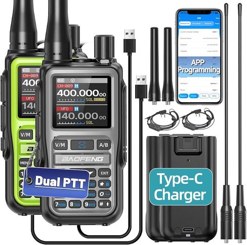 Baofeng UV-5R Mini Ham Radio طويل المدى محمول قابل لإعادة الشحن APP برمجة NOAA الطقس اتجاهين راديو لاسلكي للبالغين مع سماعة أذن مزدوجة PTT للتخييم والصيد والبقاء على قيد الحياة، 2 حزمة in Saudi Arabia