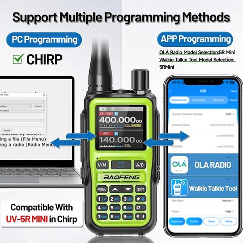 Baofeng UV-5R Mini Ham Radio طويل المدى محمول قابل لإعادة الشحن APP برمجة NOAA الطقس اتجاهين راديو لاسلكي للبالغين مع سماعة أذن مزدوجة PTT للتخييم والصيد والبقاء على قيد الحياة، 2 حزمة in Saudi Arabia