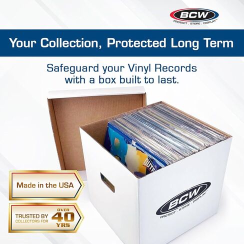 صناديق تخزين تسجيلات الفينيل من بي سي دبليو - عبوة واحدة | يحمل كل منها 65 LP | صندوق تخزين تسجيلات الفينيل قابل للتكديس مع قاعدة ومقابض معززة | منظم السجلات الأرشيفية للألبومات ودي جي وهواة الجمع مقاس 12 بوصة in Kuwait