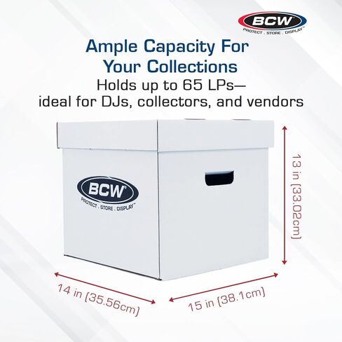 صناديق تخزين تسجيلات الفينيل من بي سي دبليو - عبوة واحدة | يحمل كل منها 65 LP | صندوق تخزين تسجيلات الفينيل قابل للتكديس مع قاعدة ومقابض معززة | منظم السجلات الأرشيفية للألبومات ودي جي وهواة الجمع مقاس 12 بوصة in Kuwait