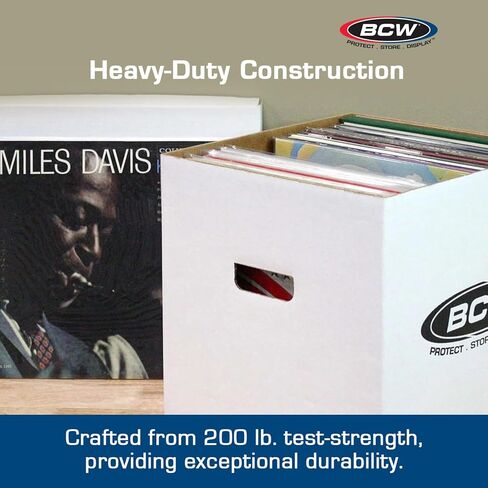 صناديق تخزين تسجيلات الفينيل من بي سي دبليو - عبوة واحدة | يحمل كل منها 65 LP | صندوق تخزين تسجيلات الفينيل قابل للتكديس مع قاعدة ومقابض معززة | منظم السجلات الأرشيفية للألبومات ودي جي وهواة الجمع مقاس 12 بوصة in Kuwait
