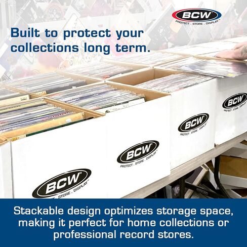 صناديق تخزين تسجيلات الفينيل من بي سي دبليو - عبوة واحدة | يحمل كل منها 65 LP | صندوق تخزين تسجيلات الفينيل قابل للتكديس مع قاعدة ومقابض معززة | منظم السجلات الأرشيفية للألبومات ودي جي وهواة الجمع مقاس 12 بوصة in Kuwait