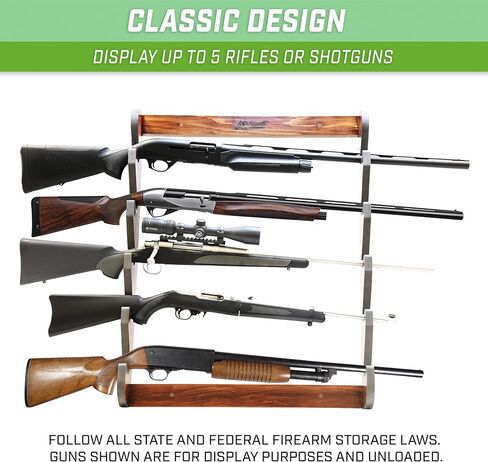 GoSports Outdoors Wall Mounted Firearm Display Rack - Holds 5 Rifles or Shotguns - Choose Your Style in Saudi Arabia