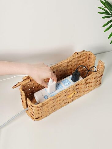 صندوق إدارة الكابلات من تيماري مع أغطية، عبوتين من صناديق تنظيم الكابلات المصنوعة يدويًا للمنزل والمكتب لإخفاء الأسلاك وشريط الطاقة، مجموعة غطاء سلكي لإخفاء الأرضية، صندوق منظم كابلات الروطان المنسوج (رمادي) in Kuwait